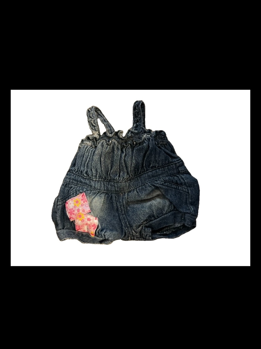 Vintage Build A Bear Denim Jean Romper Overalls Pink Floral Patches RARE HTF